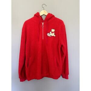 Disney Winnie the Pooh Women's Quarter Zip Red Teddy Hoodie